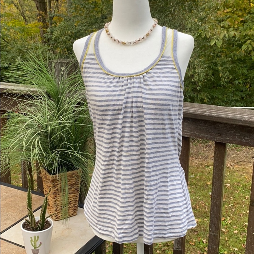 Gray and white tank with lace straps and back